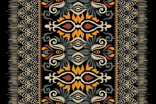 Hipster Ikat floral paisley embroidery on black background.Ikat ethnic oriental pattern traditional.Aztec style abstract vector illustration.design for texture,fabric,clothing,wrapping,decoration.