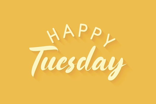 Happy Tuesday greeting text isolated on bright yellow background. vector illustration