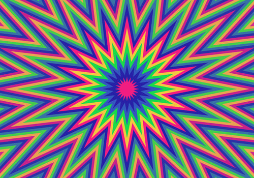 abstract psychedelic background. Burst motion trippy pattern. Rainbow groovy hippie background. Vector illustration
