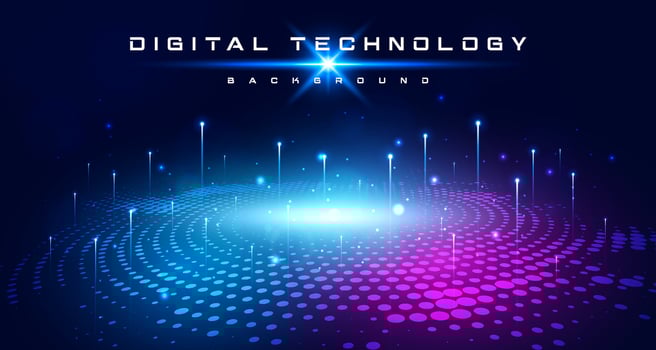 Digital technology speed internet network connection blue purple background, cyber information, abstract data connect communication, innovation metaverse futuristic tech, Ai big data, illustration 3d vector