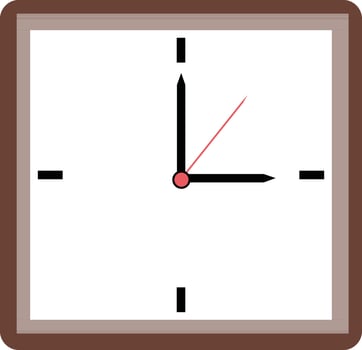Brown color wall clock in square shape. vector