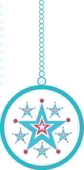 Stars decorated blue hanging Christmas ball. vector
