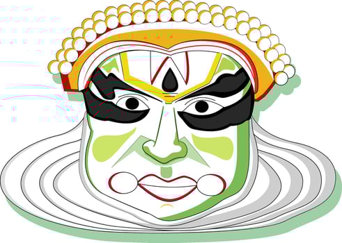 Flat illustration of kathakali dancer face. vector