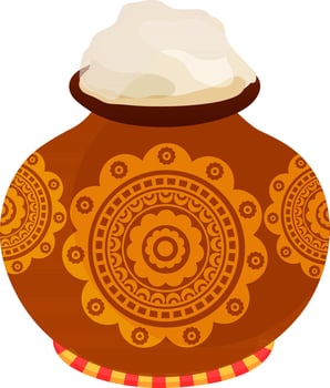 Floral decorated mud pot design. vector