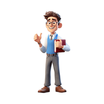 3D Cute cartoon male teacher character on transparent background. png