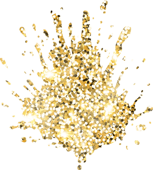 Abstract shiny gold glitter splash design element. Golden color dust texture stain for holiday decoration, flyer, poster, greeting card, background, wallpaper. Shiny paint stroke fashion illustration. png