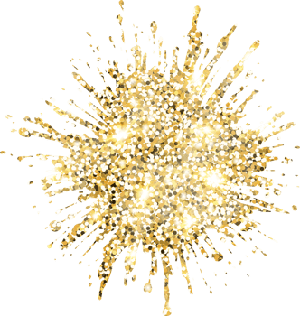 Abstract shiny gold glitter splash design element. Golden color dust texture stain for holiday decoration, flyer, poster, greeting card, background, wallpaper. Shiny paint stroke fashion illustration. png
