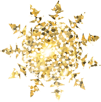 Snowflake shiny gold glitter shape design element. Golden color dust texture form for holiday decoration, flyer, poster, greeting card, background, wallpaper. Shiny paint form Birthday illustration. png