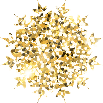 Snowflake shiny gold glitter shape design element. Golden color dust texture form for holiday decoration, flyer, poster, greeting card, background, wallpaper. Shiny paint form Birthday illustration. png
