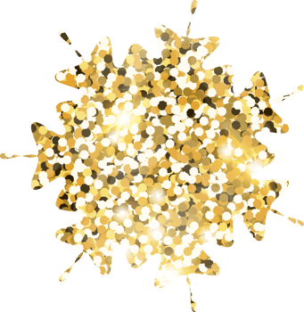 Snowflake shiny gold glitter shape design element. Golden color dust texture form for holiday decoration, flyer, poster, greeting card, background, wallpaper. Shiny paint form Birthday illustration. png