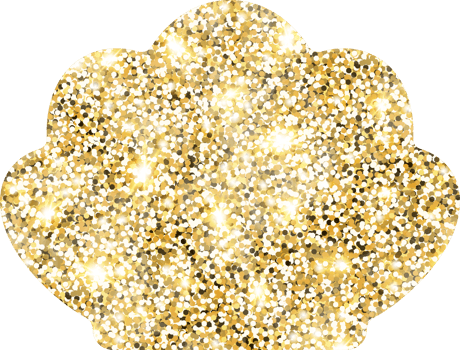 Seashell shiny gold glitter shape design element. Golden color dust texture form for holiday decoration, flyer, poster, greeting card, background, wallpaper. Shiny paint form Birthday illustration. png