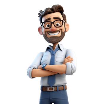 3D Cute cartoon male teacher character on transparent background. png