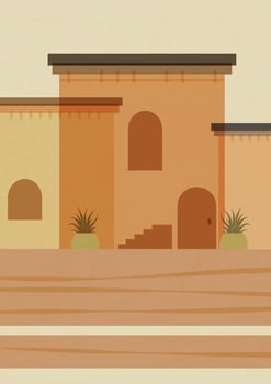 Architecture of Morocco, small village poster illustration. vector