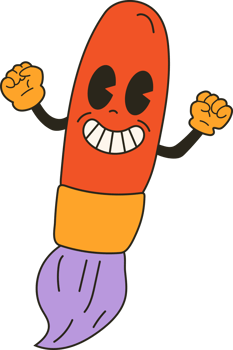 Paintbrush as School Item 30s cartoon mascot character 40s, 50s, 60s old animation style. Cartoon cheerful school mascot png