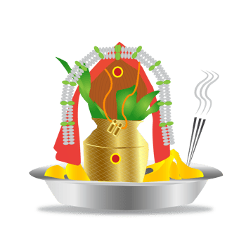 Wedding things pooja plate and kalash with flowers sweets png