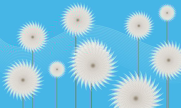 Abstract white flower with wave line on blue background. vector