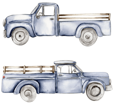Vintage watercolor blue truck, hand drawn illustration of old retro car . png