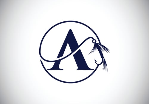 Initial alphabet with fishing Hook. Fishing logo concept vector illustration. Modern logo design for fishing shop, business, and company identity