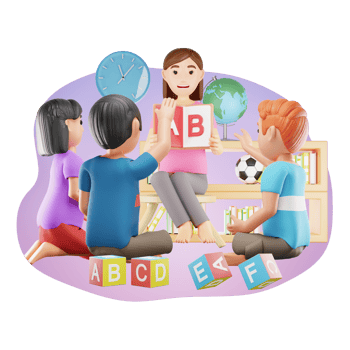 Preschool Teacher Teaching Alphabets To Kids, 3D Character Illustration png
