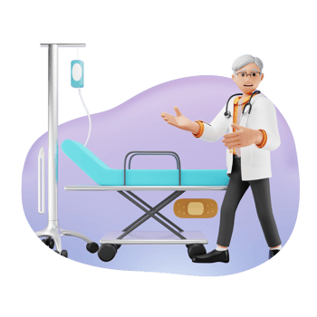 Doctor Standing With Hospital Bed 3D Character Illustration png