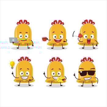 Christmas bell cartoon character with various types of business emoticons vector