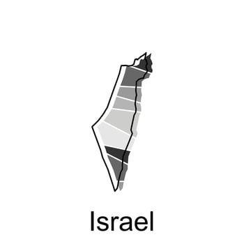 Israel map flat icon illustration, Vector map of Israel with named governance and travel icons template