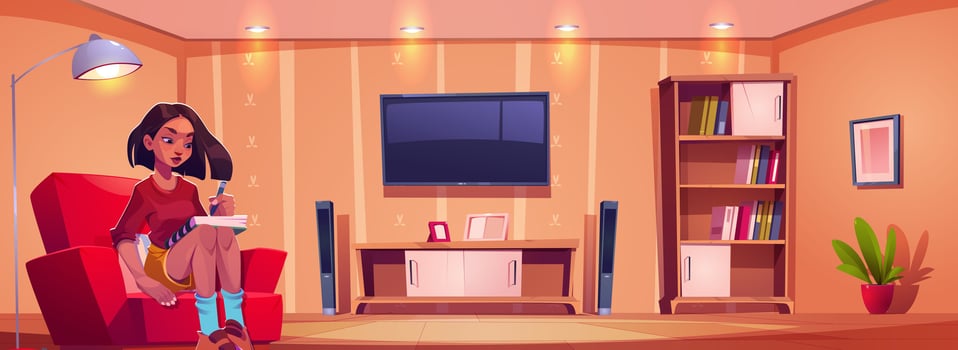 Living room furniture and girl sitting on armchair vector