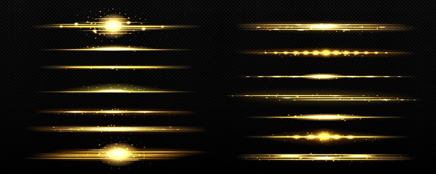 Realistic set of golden light lines on dark vector