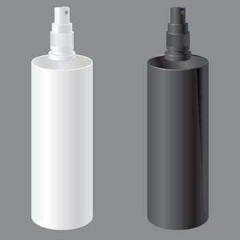 Realistic bottles in vector in black and white colours. For mac up labels fro shampoo, cosmetics, conditioner
