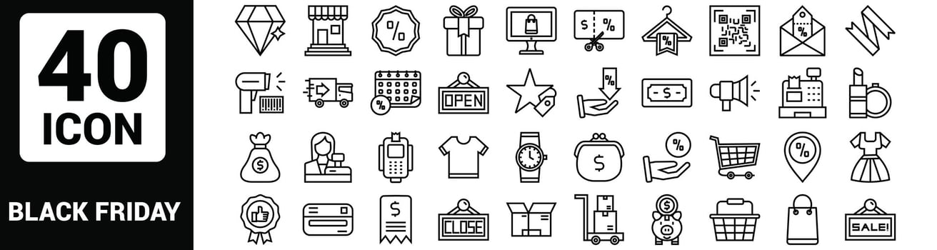 Vector black friday Line Outline Icon Set