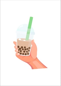 bottle hand holding boba drink vector