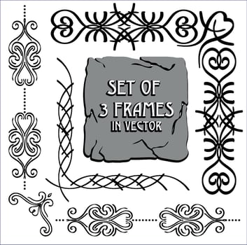Set of doodle frames in vector. Borders and corners for greeting cards, certificate, wedding cards vector