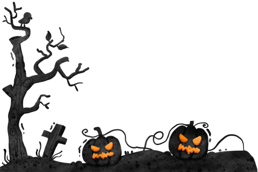 Ghost House, Dead Trees, Ghost Pumpkins, and Gravestones watercolor painting elements for art and decoration png