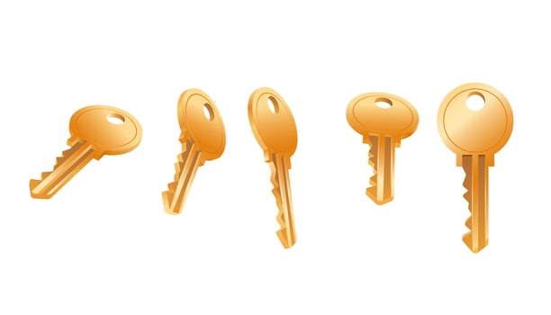 Realistic golden key. Metallic key for home door locks. Vector illustration 3D realistic collection isolated on white. Real estate concept