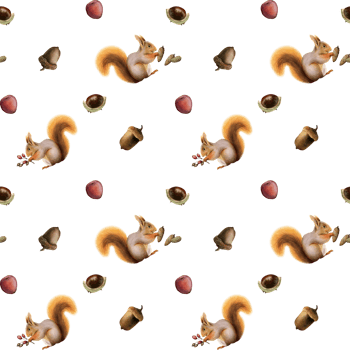 Red squirrel with pine cones, acorns, berries and chestnuts watercolor seamless pattern fabric, scrapbooking, bed linen designs png