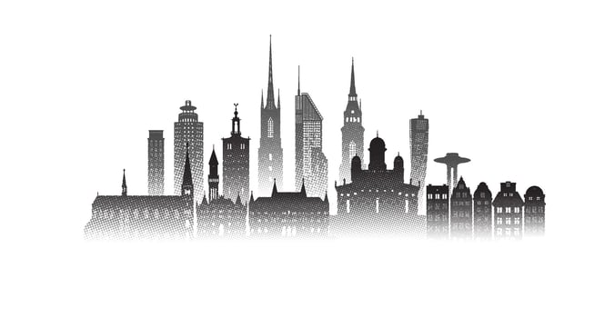 Travel architecture silhouette in Sweden, stockholm, scandinavia with Black halftone style. vector