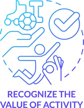 Recognize value of activity blue gradient concept icon. Physical activity for student mental health abstract idea thin line illustration. Isolated outline drawing vector