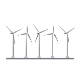 Set of Wind turbines isolated on white background. png