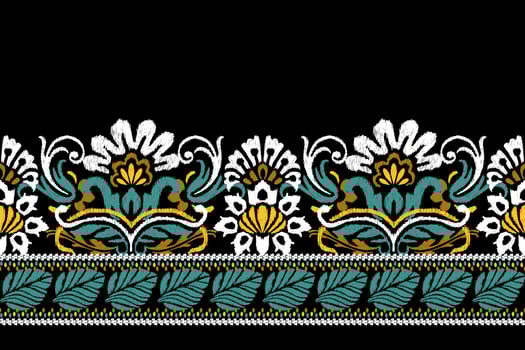 Ikat floral paisley embroidery on black background.Ikat ethnic oriental pattern traditional.Aztec style abstract vector illustration.design for texture,fabric,clothing,wrapping,decoration,sarong,scarf