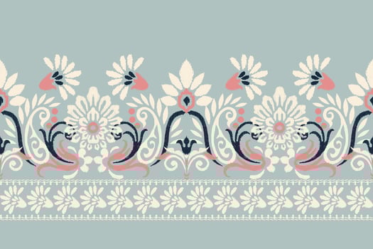 Ikat floral paisley embroidery on blue background.Ikat ethnic oriental pattern traditional.Aztec style abstract vector illustration.design for texture,fabric,clothing,wrapping,decoration,sarong,scarf.