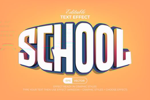 School colorful text effect 3d style. Editable text effect. vector