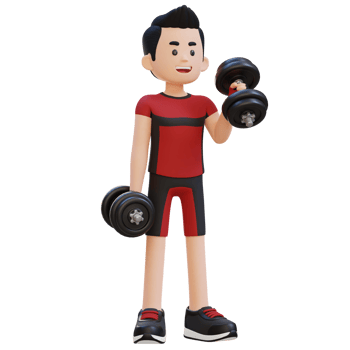 3D Sportsman Character Performing Left Hammer Curl with Dumbbell png