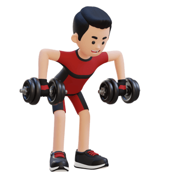 3D Sportsman Character performing Rear Delt Rows with Dumbbells png