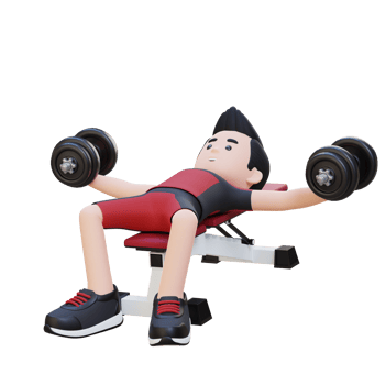 3D Sportsman Character Sculpting Muscular Chest with Dumbbell Bench Chest Fly png