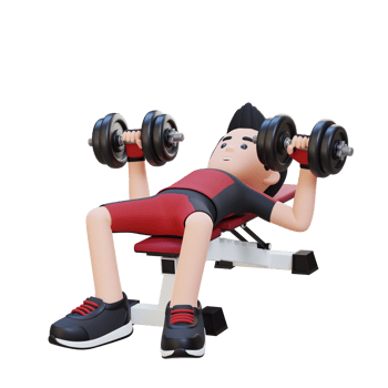 3D Sportsman Character Sculpting Muscular Physique with Dumbbell Bench Press png