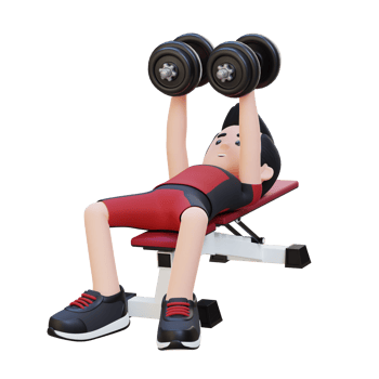 3D Sportsman Character Sculpting Muscular Chest with Dumbbell Bench Chest Fly png