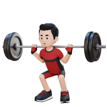 3D Sportsman Character Building Lower Body Strength with Barbell Squat Workout png