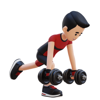 3D Sportsman Character Performing Dumbbell Single Leg Deadlift right png