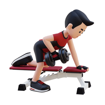 3D Sportsman Character Sculpting Back Muscles with Dumbbell Row Exercise png