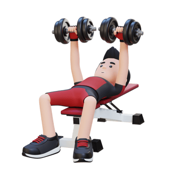 3D Sportsman Character Sculpting Muscular Physique with Dumbbell Bench Press png